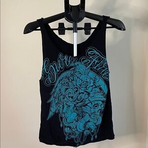 Stylish Black Tank Top with Teal Graphic